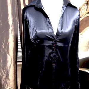 Zara navy blue Satin Button-Down Shirt